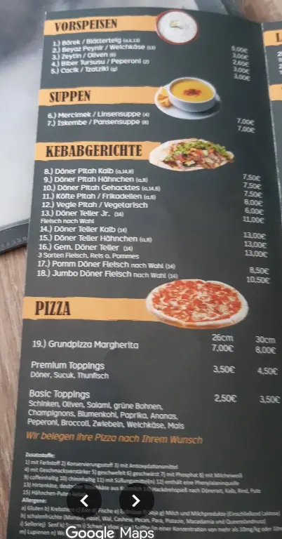Fotografierte Speisekarte von Imbiss International